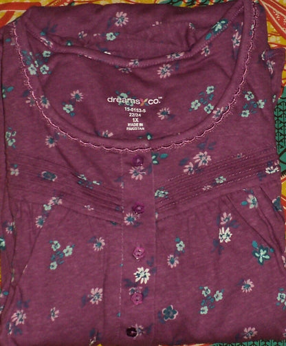 Dreams & Co.  Plus Size Fresh Berry Long Cotton Knit Nightgown Size 6X(42/44)