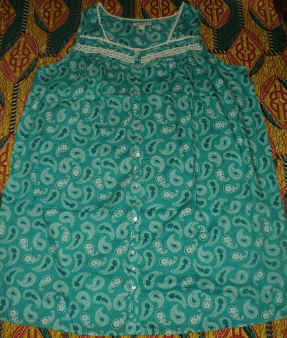 Dreams & Co Plus Size Aquamarine Paisley Short Sleeveless Floral Nightgown Sz 5X