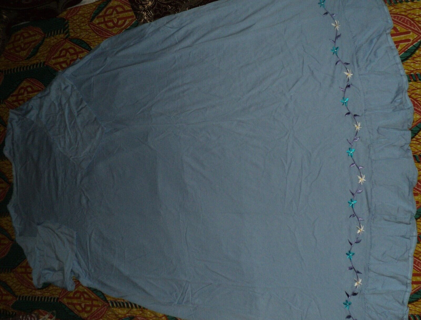 Only Necessities Plus Size Sky Blue 3/4 Sleeves Smocked Nightgown Size L-18/20