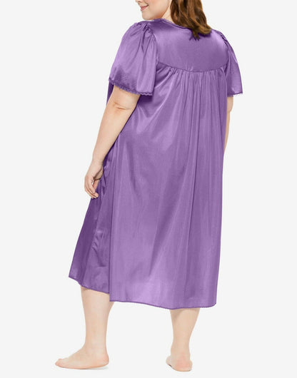 Only Necessities Plus Size Rich  Violet Short Silky Lace-Trim Nightgown Size 5X