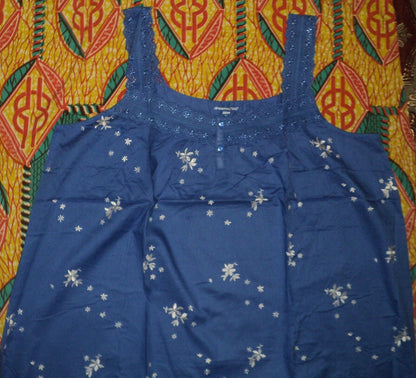 Dreams & Co. Plus Size True Blue Long Strap Embroidered Nightgown Size 1X(22/24)