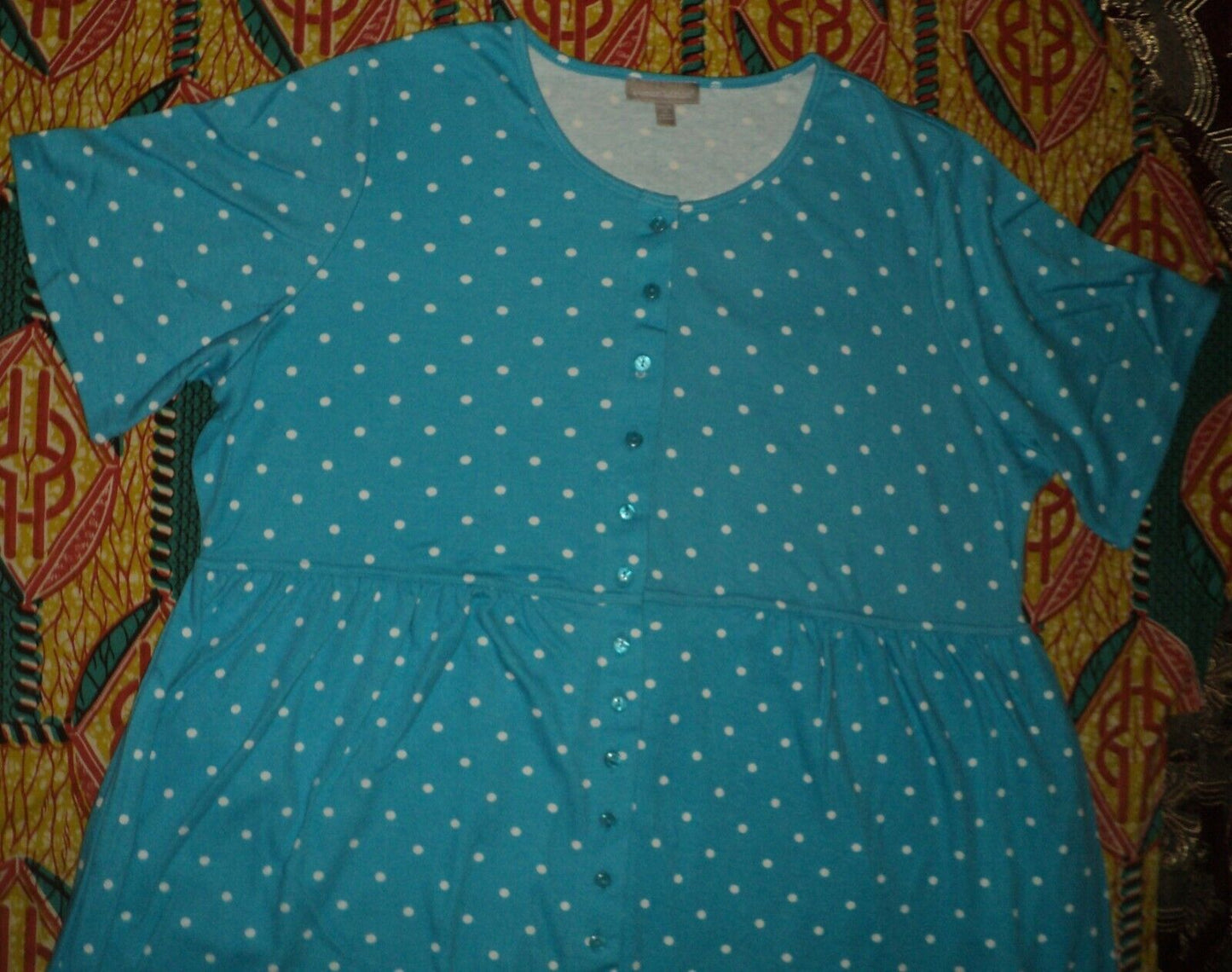 Woman Within Plus Size Paradise Blue Button Front Empire Waist Dress Size 6X