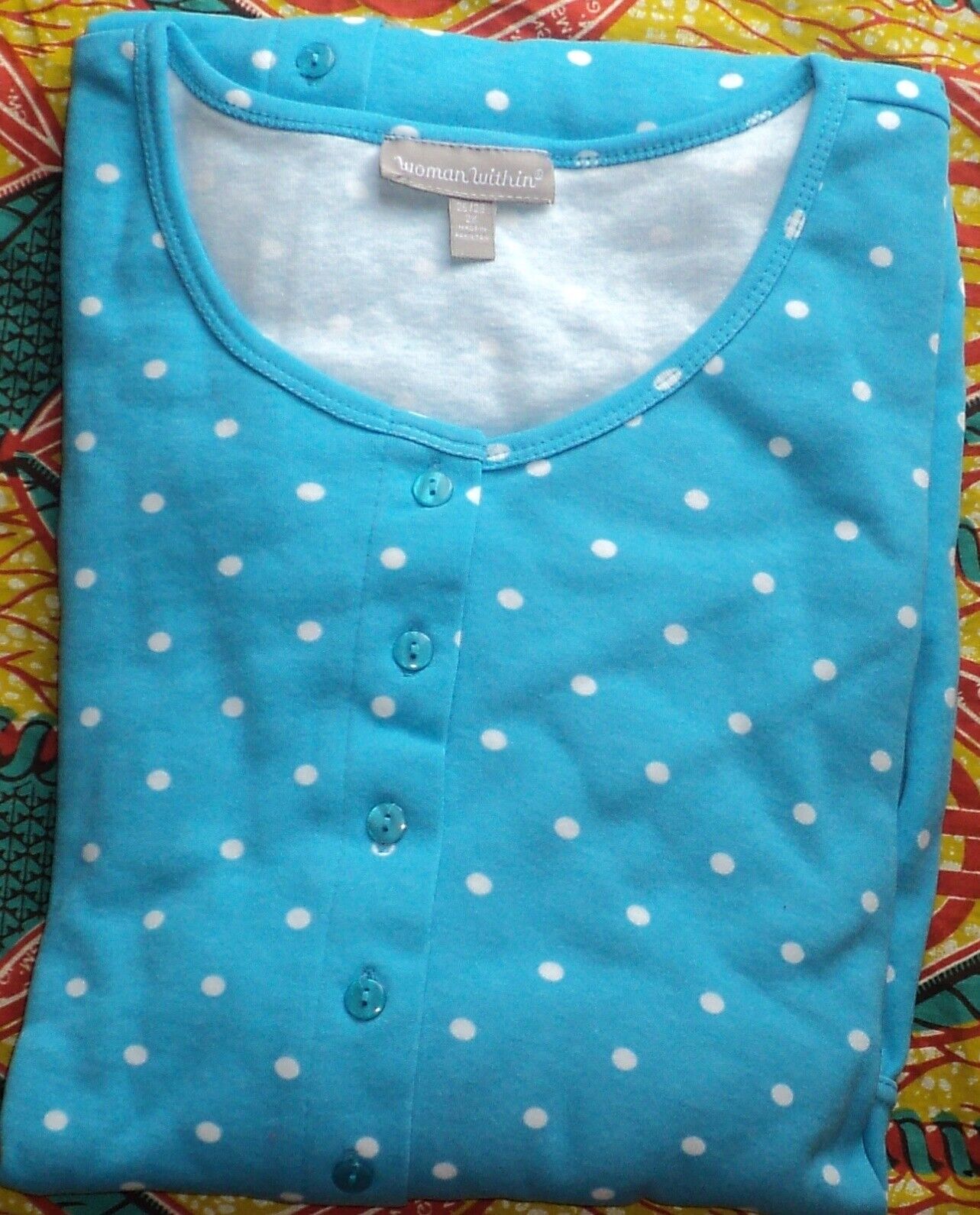 Woman Within Plus Size Paradise Blue Button Front Empire Waist Dress Size 6X