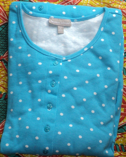 Woman Within Plus Size Paradise Blue Button Front Empire Waist Dress Size 6X