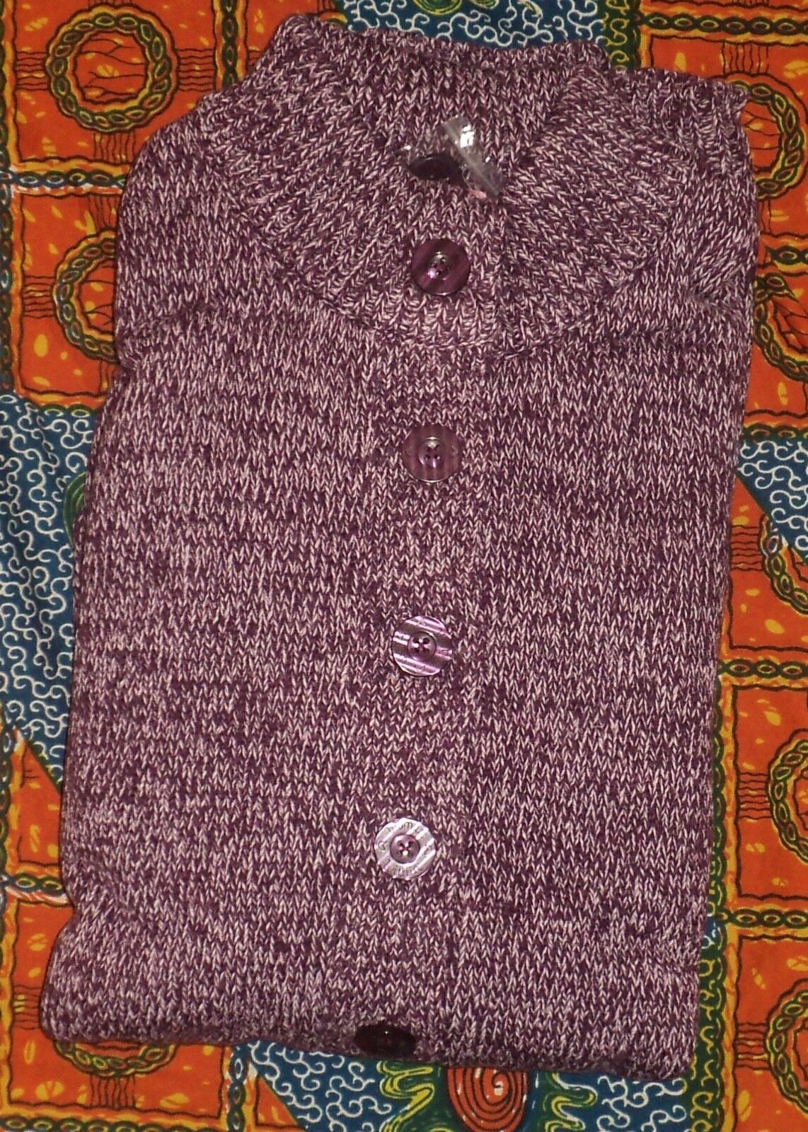 Woman Within Plus Size Deep Claret White Marled Sweater Cardigan Size L(18/20)