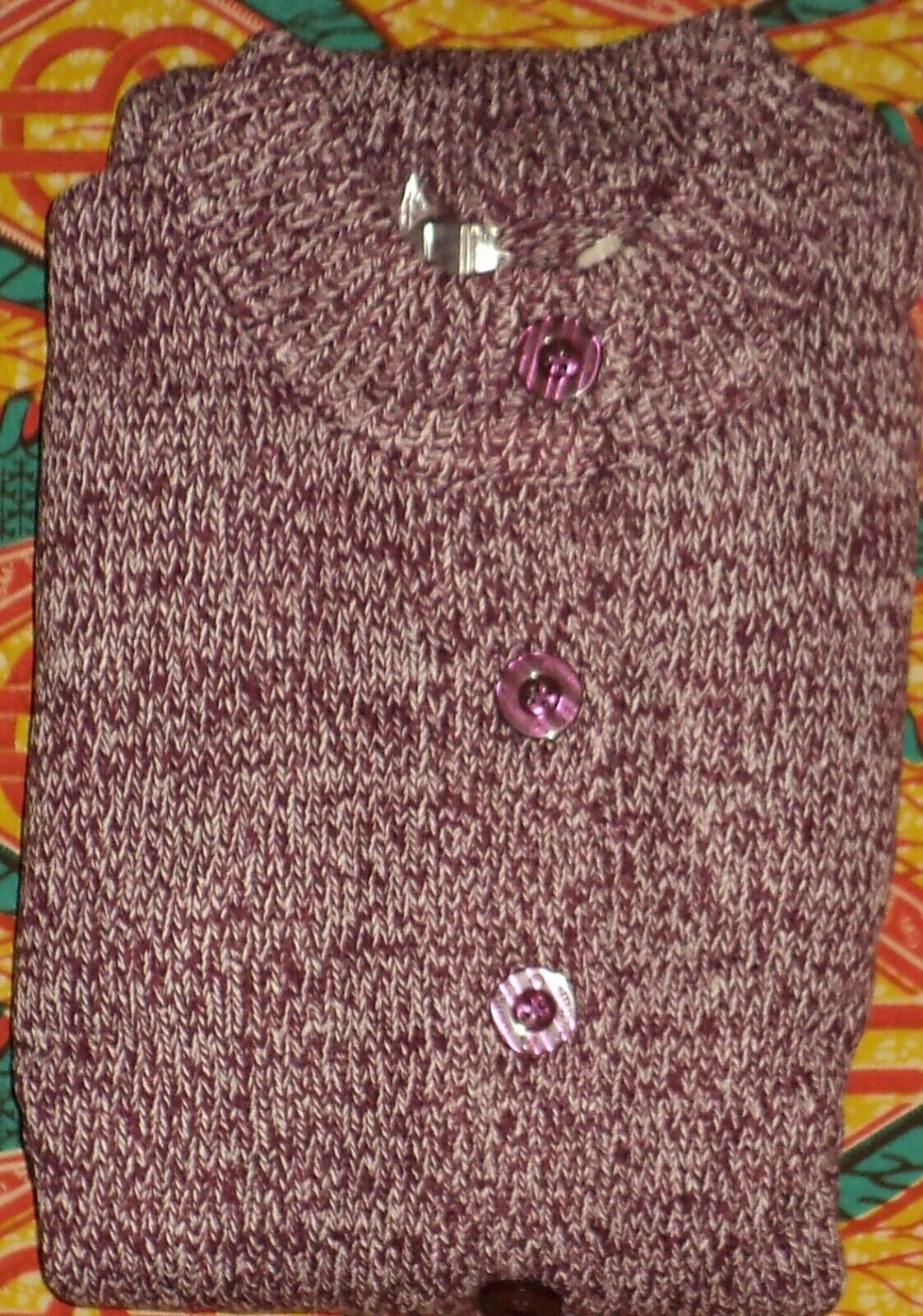 Woman Within Plus Size Deep Claret White Marled Sweater Cardigan Size L(18/20)