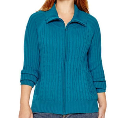 St. John's Bay Plus Size Lafayette Rose Long Sleeves Zip Cable Cardigan Size 3X