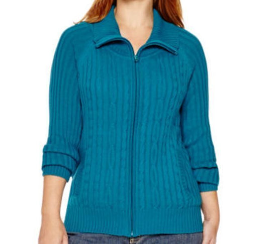 St. John's Bay Plus Size Lafayette Rose Long Sleeves Zip Cable Cardigan Size 3X