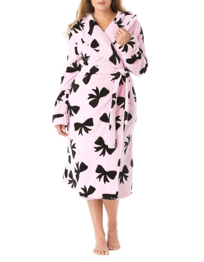 Amoureuse Plus Size Pink Bow Short Hooded Ultraplush Microfleece Robe Size 3X