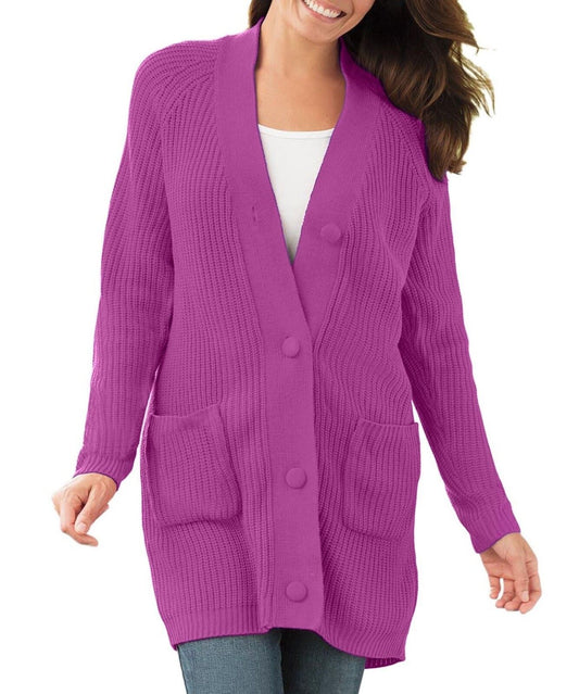 Woman Within Plus Size Deep Orchid Shaker Knit Cardigan Size 1X(22/24)