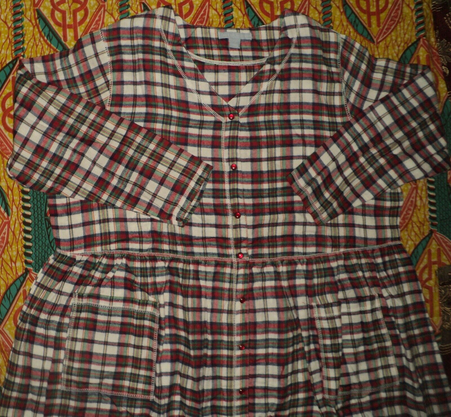 Only Necessities Plus Size Red White Plaid Flannel Snap-Front Lounger Size 3X