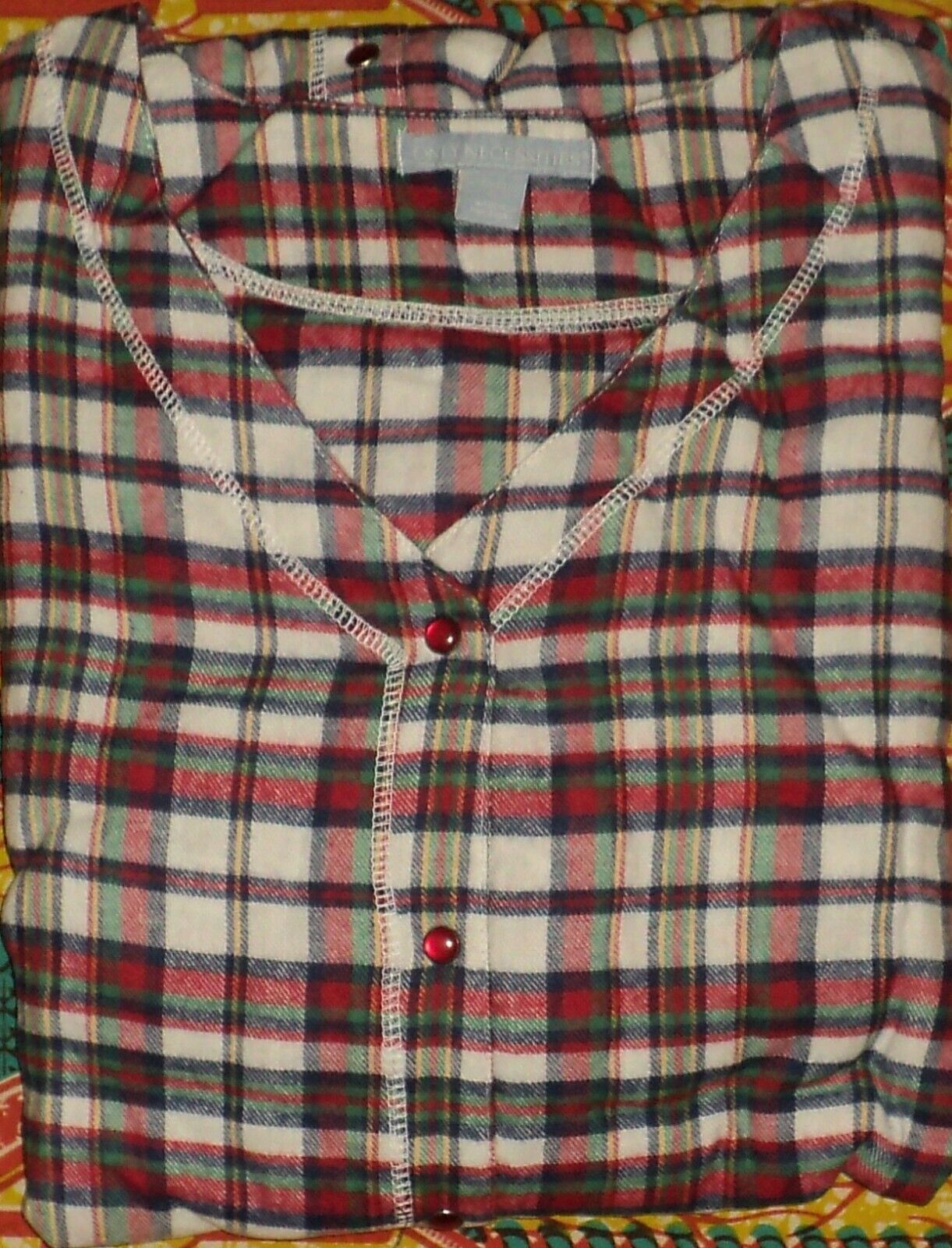 Only Necessities Plus Size Red White Plaid Flannel Snap-Front Lounger Size 3X