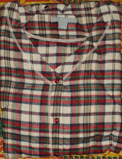 Only Necessities Plus Size Red White Plaid Flannel Snap-Front Lounger Size 3X