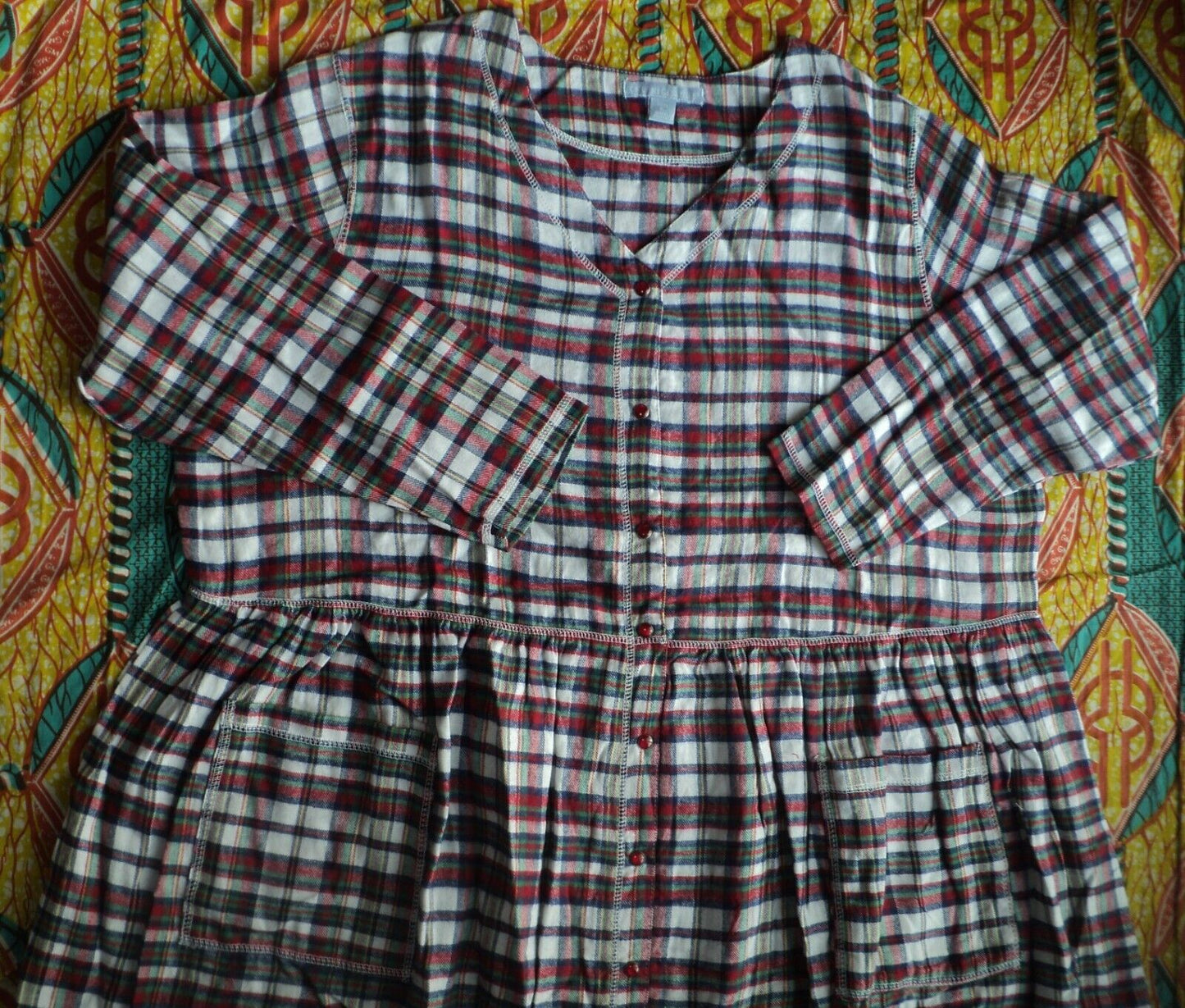 Only Necessities Plus Size Red White Plaid Flannel Snap-Front Lounger Size 3X