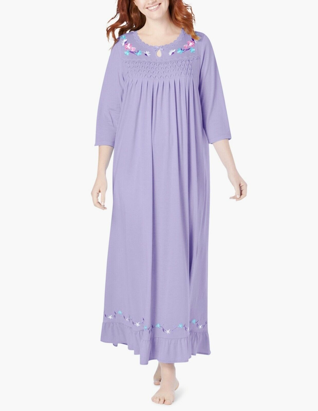 Only Necessities Plus Size Soft Iris 3/4 Sleeves Smocked Nightgown Size 1X-22/24