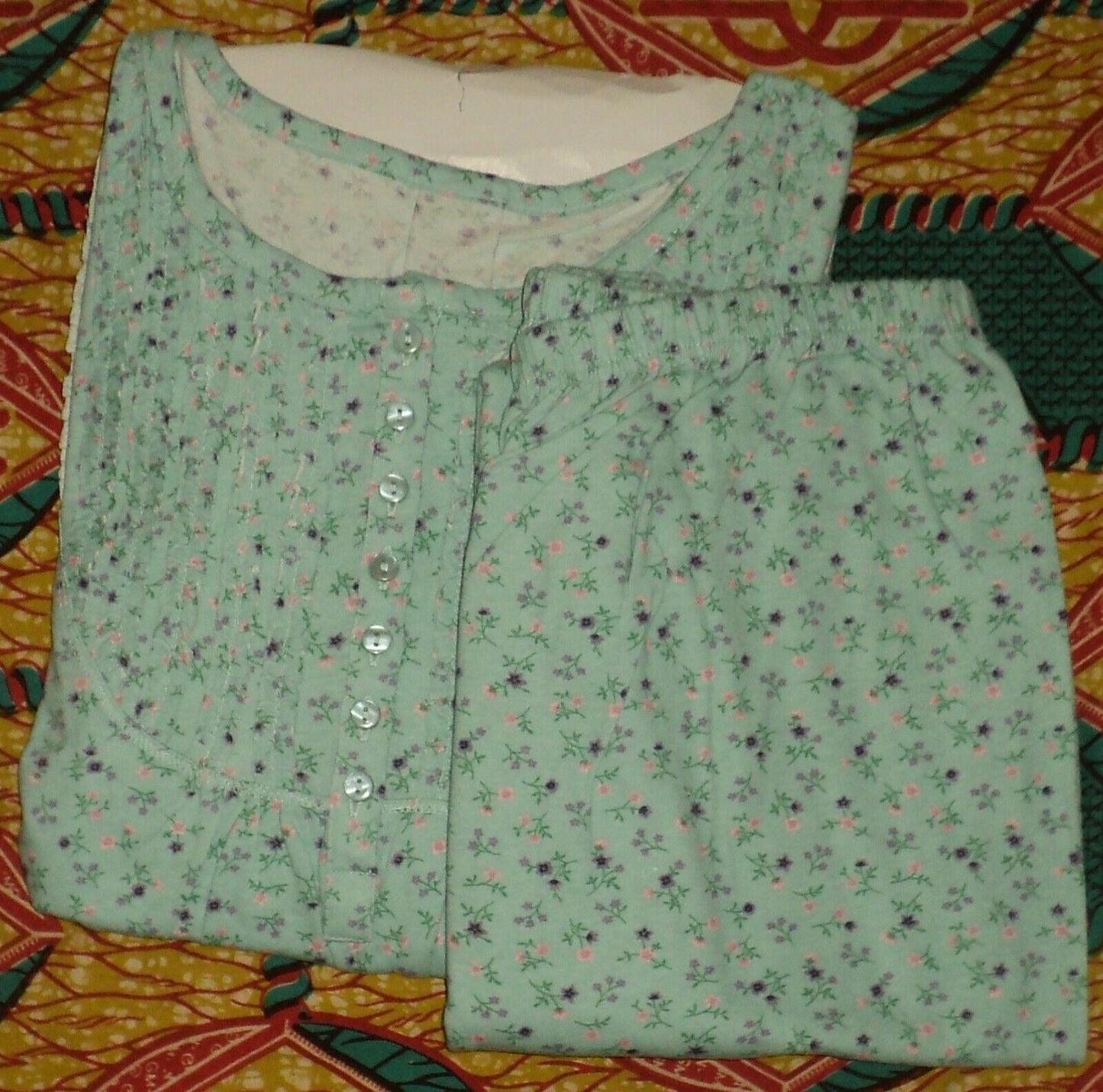 Only Necessities Plus Size Turquoise Floral Long Sleeve Ruffled Pajamas Set 3X