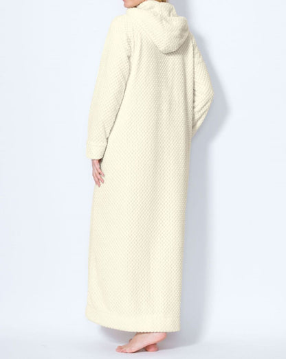 Dreams & Co. Plus Size Ivory Plush Hooded Long Robe Size 5X(38/40)