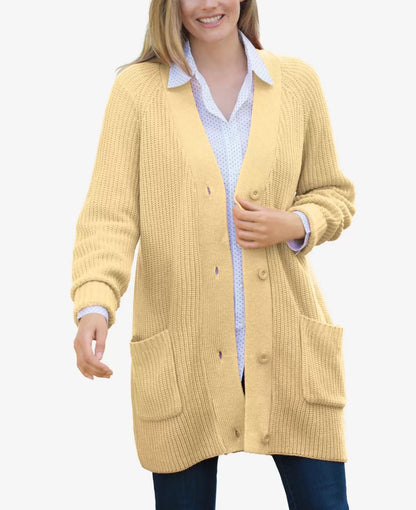 Woman Within Plus Size Banana  Long Sleeves Shaker Knit Cardigan Size 3X(30/32)