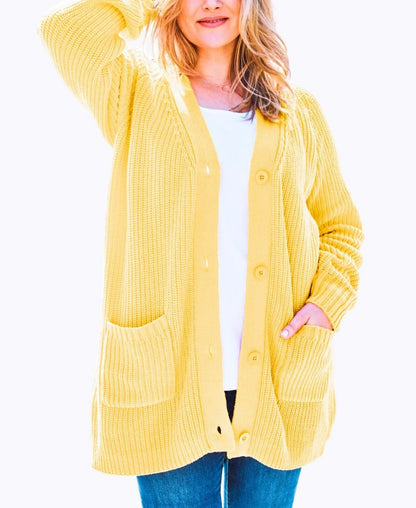 Woman Within Plus Size Banana  Long Sleeves Shaker Knit Cardigan Size 3X(30/32)