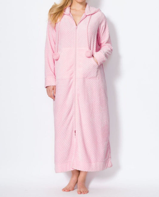 Dreams & Co. Plus Size Pink Plush Hooded Long Robe Size 1X(22/24)