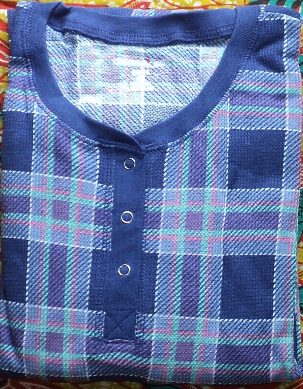 Dreams & Co. Plus Size Ultra Blue Thermal Henley Sleepshirt Size 2X(26/28)