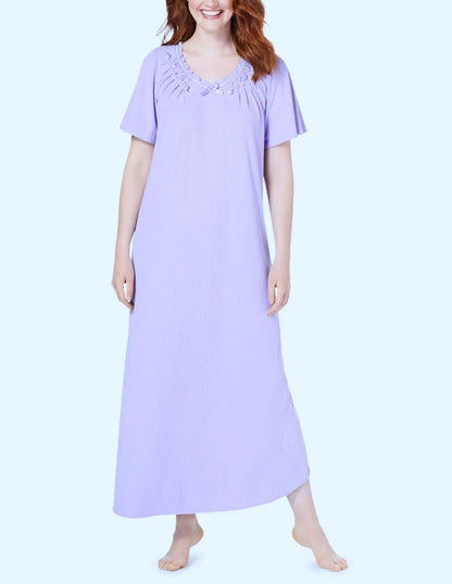 Only Necessities Plus Size Soft Iris Flutter Sleeves Rib Knit Long Nightgown L