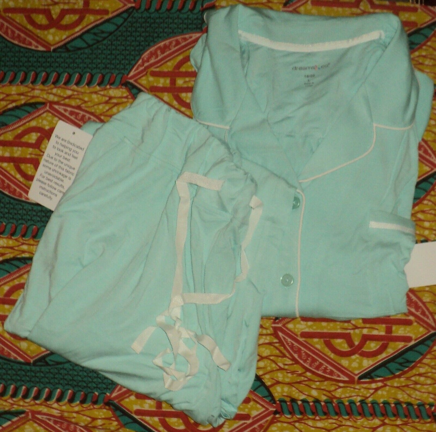 Dreams & Co. Plus Size Pale Ocean 2-Piece Classic Pajama Set Size L (18/20)