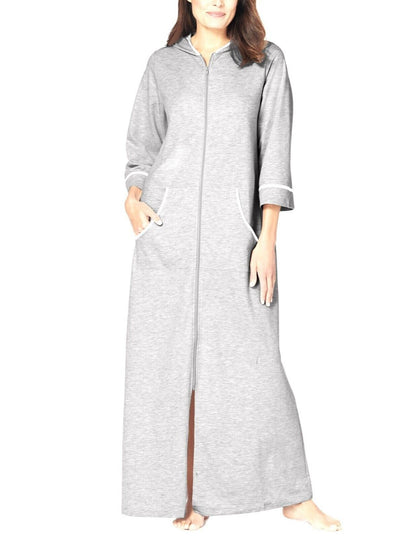 Dreams & Co. Plus Size Heather Grey  3/4 Sleeves Long Hooded Robe Size 3X(30/32)