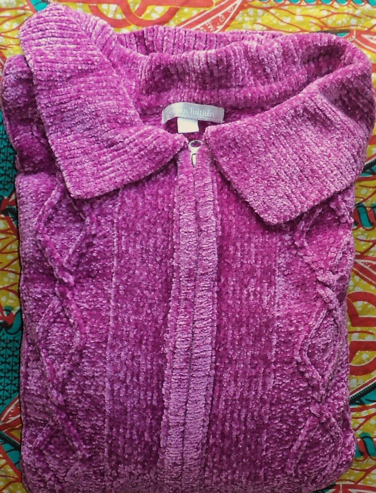 Woman Within Plus Size Raspberry Chenille Zip Cable Cardigan Size 2X(26/28)