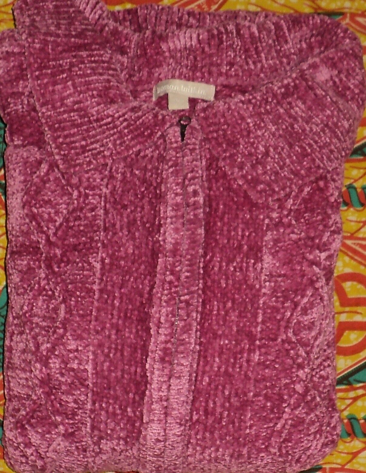 Woman Within Plus Size Raspberry Chenille Zip Cable Cardigan Size 5X(38/40)