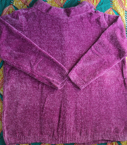 Woman Within Plus Size Raspberry Chenille Zip Cable Cardigan Size 5X(38/40)