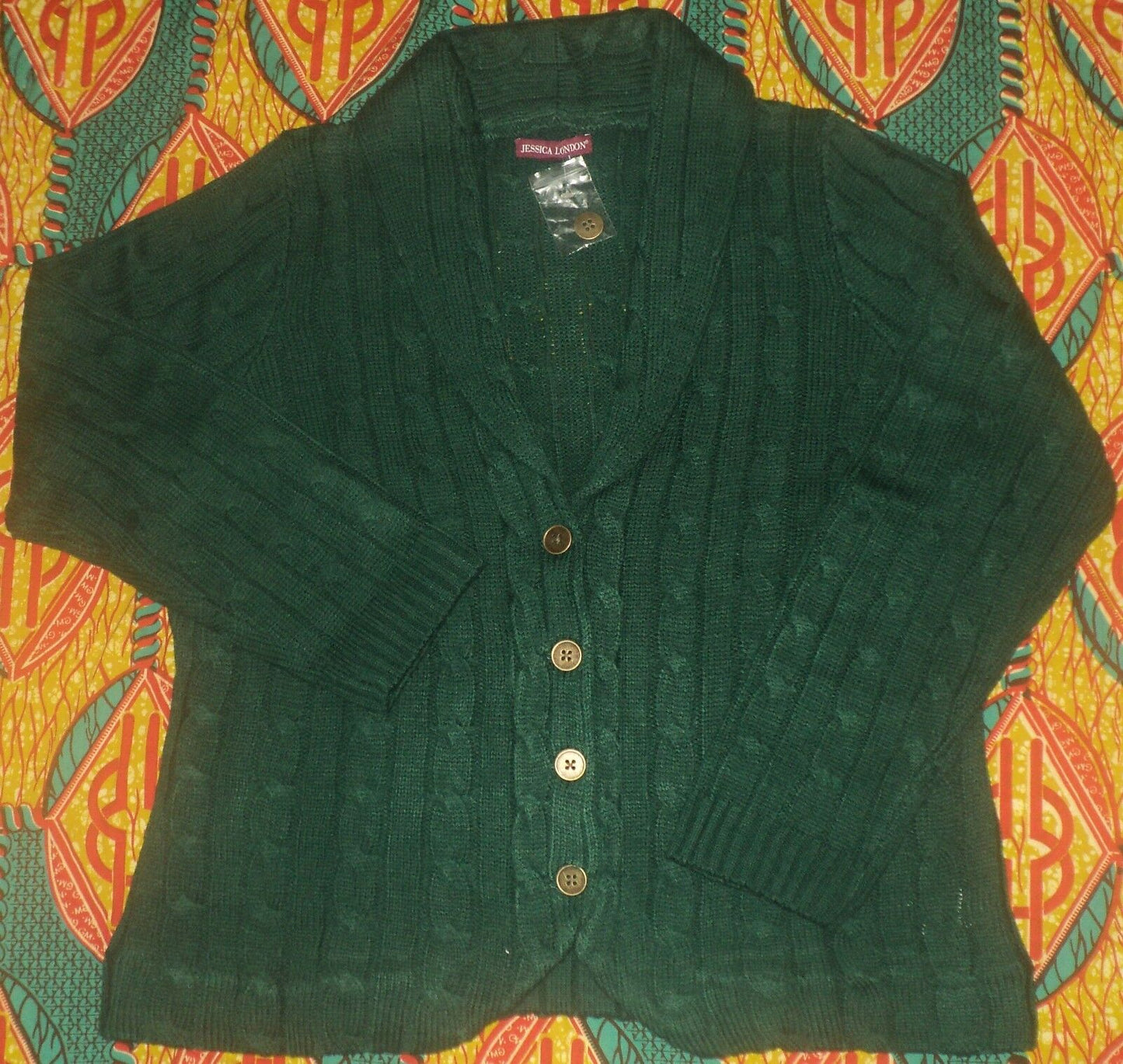 Jessica London Plus Size Emerald Green Cable Blazer Sweater Cardigan Size 30/32