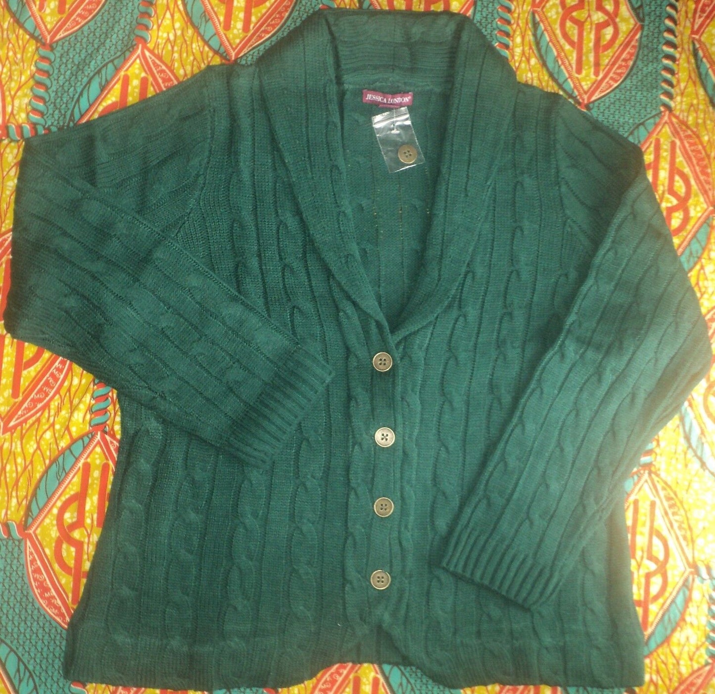 Jessica London Plus Size Emerald Green Cable Blazer Sweater Cardigan Size 30/32