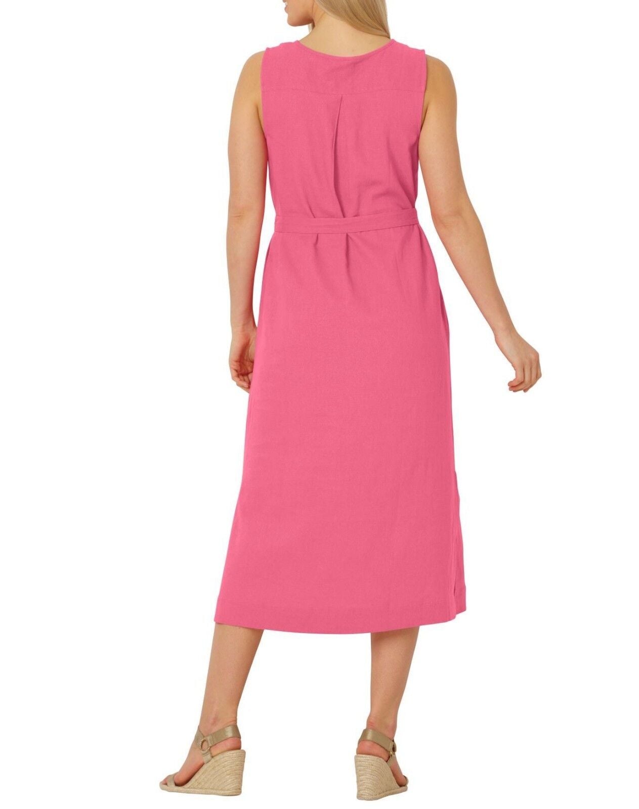 Woman Within Plus Size Bright Pink Sleeveless Button-Front Linen-Blend Dress 26W