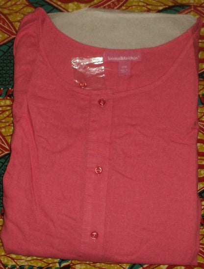 Woman Within Plus Size Bright Pink Sleeveless Button-Front Linen-Blend Dress 26W