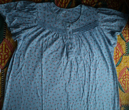 Dreams & Co. Plus Size Petite Sky Blue Ditsy Long Cotton Knit Nightgown Size 4X