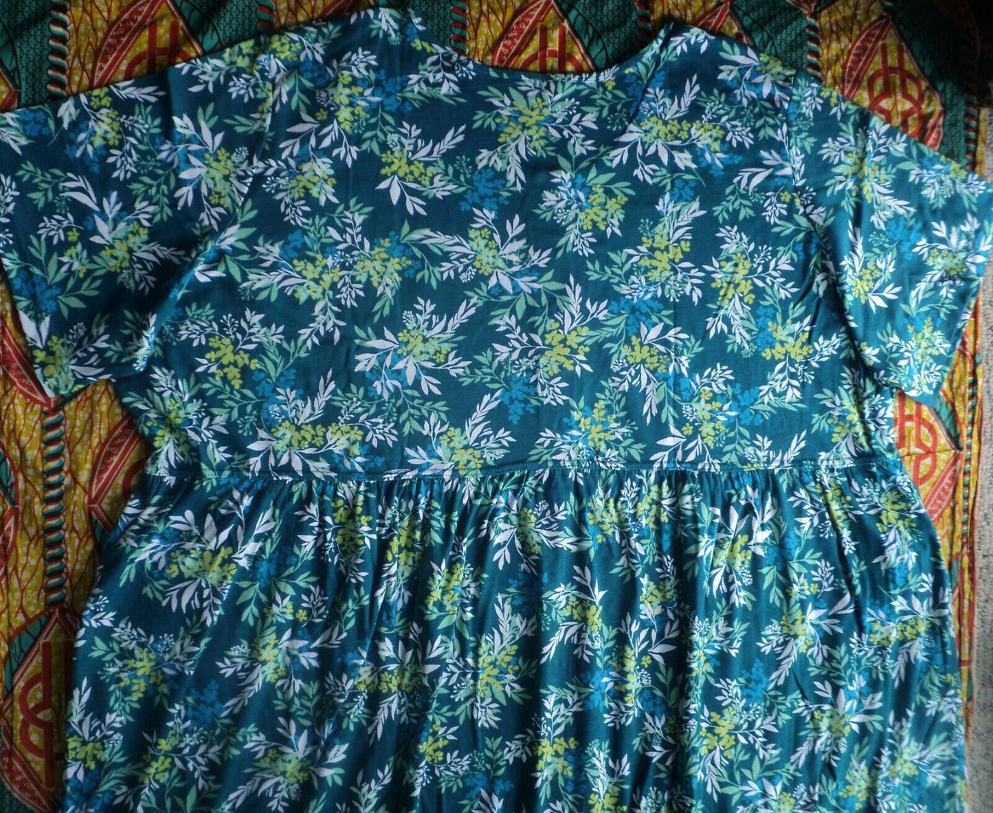 Woman Within Petite Plus Size Deep Teal Button Front Empire Waist Dress Size 6X