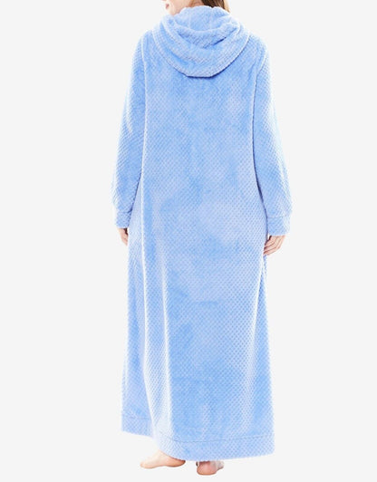 Dreams & Co. Plus Size French Blue Plush Hooded Long Robe Size 1X(22/24)