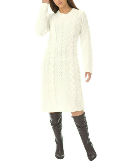 Jessica London Plus size Ivory Cable Knit Long Sleeves Sweater Dress Size 22/24