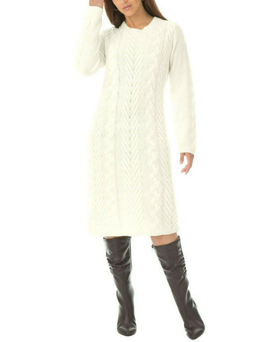 Jessica London Plus size Ivory Cable Knit Long Sleeves Sweater Dress Size 22/24