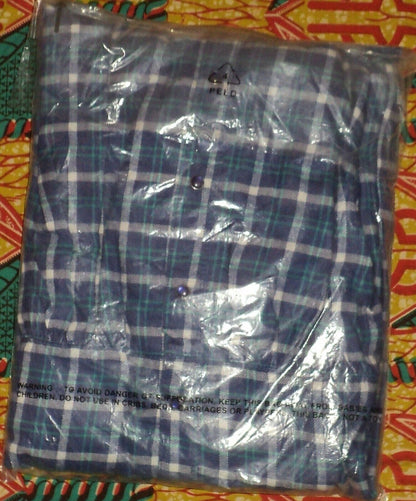 Only Necessities Plus Size Blue Sapphire Plaid Flannel Snap-Front Lounger Sz 2X