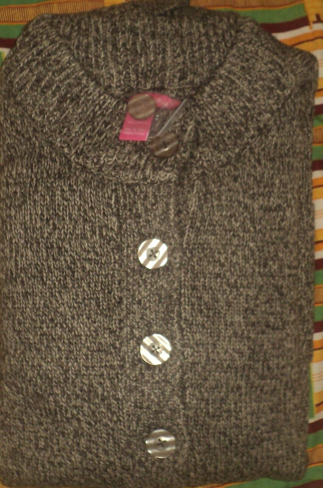 Woman Within Plus Size Light Khaki Chocolate Marled Sweater Cardigan Size 2X