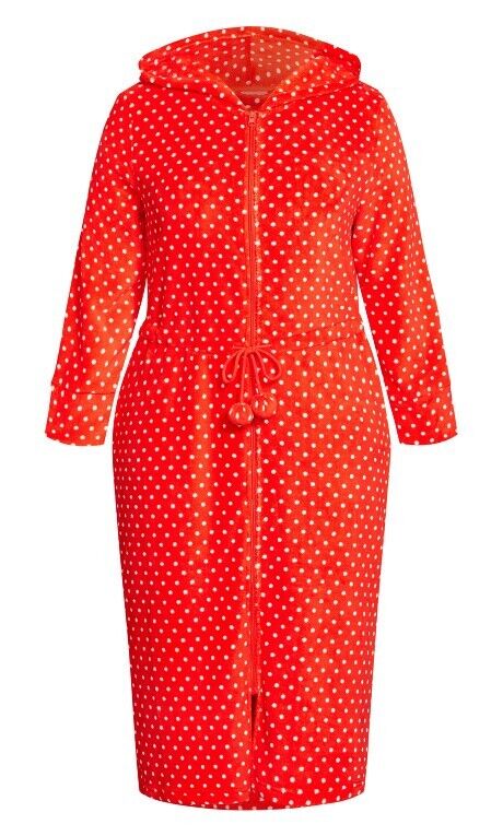 Avenue Plus Size Red Spot Plush Hooded Zip Robe Size 26/28