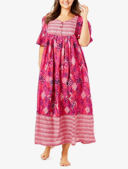 Only Necessities Plus Size Peony Petal Geo Mixed Print Long Lounger Size 5X