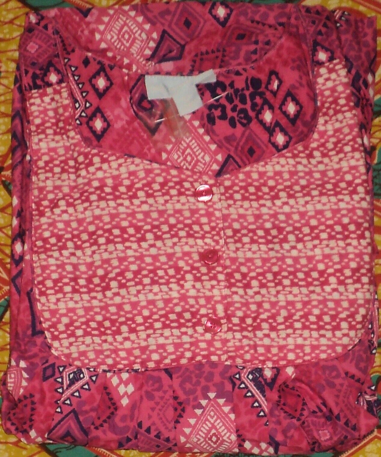 Only Necessities Plus Size Peony Petal Geo Mixed Print Long Lounger Size 5X