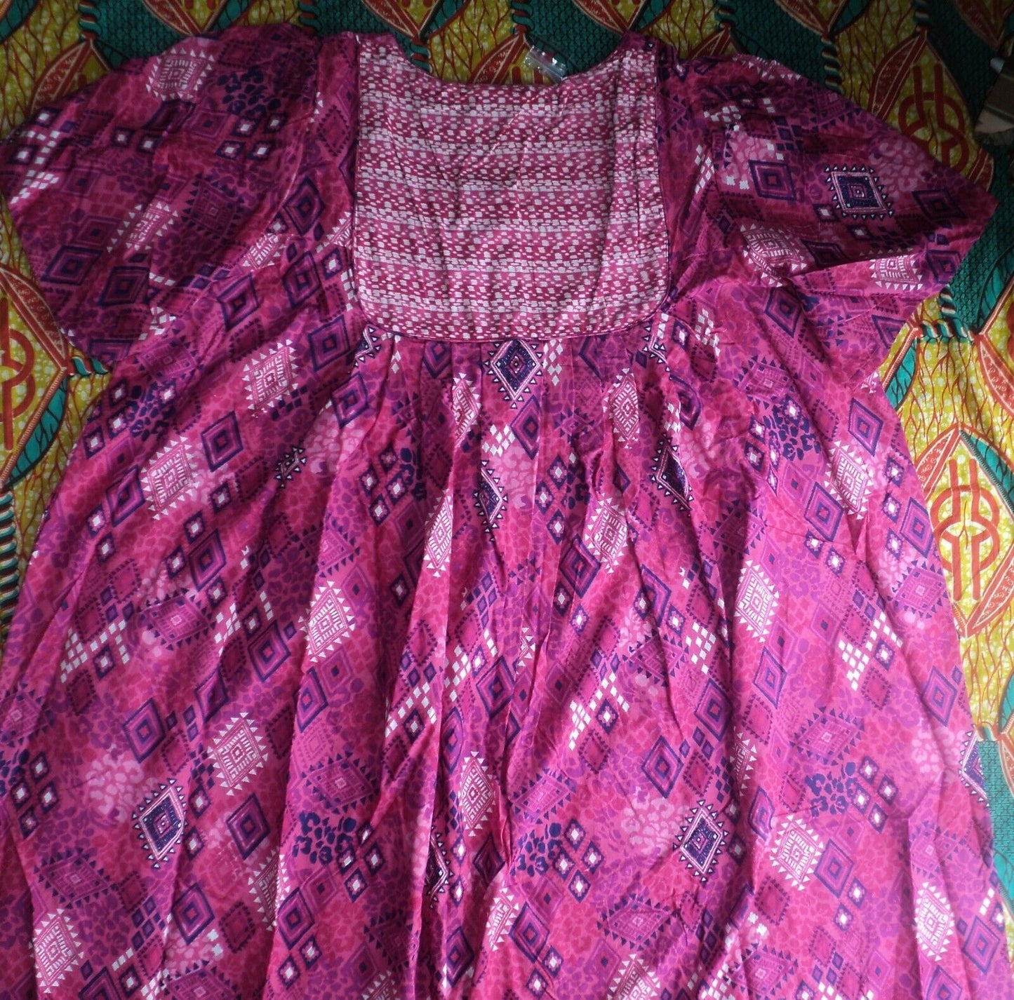Only Necessities Plus Size Peony Petal Geo Mixed Print Long Lounger Size 5X
