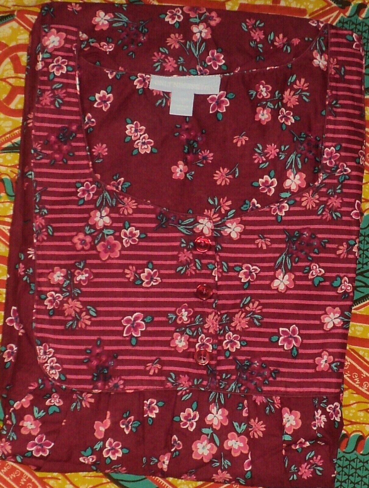 Only Necessities Plus Size Pomegranate Floral Mixed Print Long Lounger Size 4X