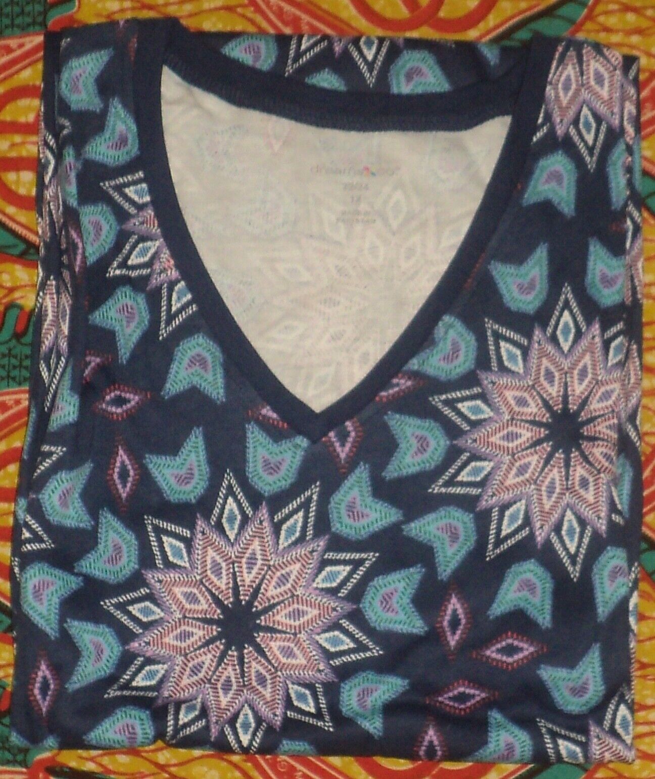 Dreams & Co. Plus Size Evening Blue Multi Short T-Shirt Lounger Size 2X(26/28)