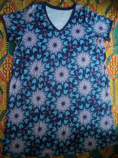 Dreams & Co. Plus Size Evening Blue Multi Short T-Shirt Lounger Size 2X(26/28)