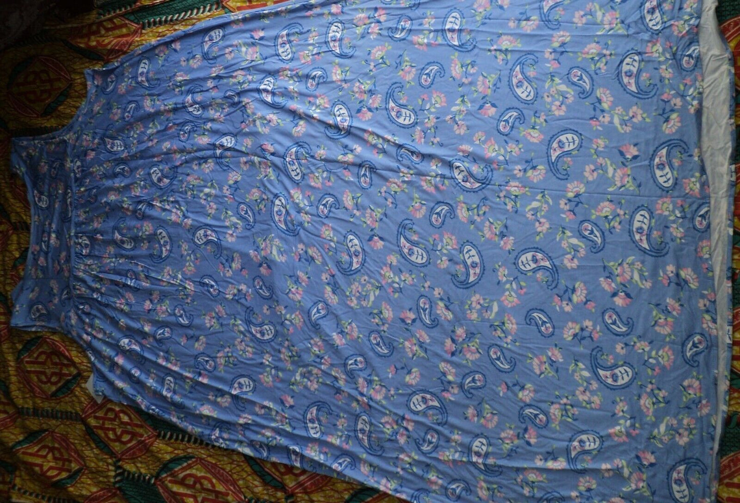 Dreams & Co. Plus Size French Blue Paisley Sleeveless Long Knit Lounger Size 3X